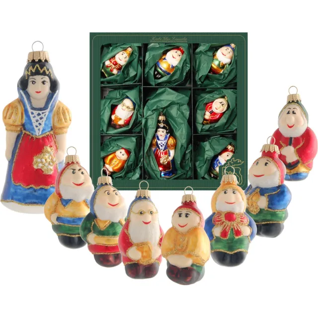 Krebs Set van glazen kerstornamenten Sneeuwwitje en de 7 dwergen 7-11 cm - Kerstboomversiering/kerstversiering/ornamenten Multi