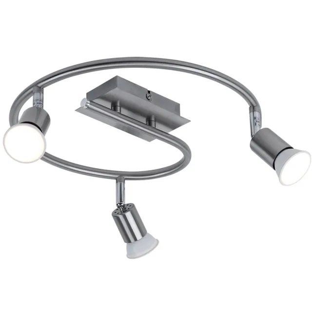 ESTO Plafondlamp Spotlamp Plafondkroonluchter met beweegbare spots, geborsteld staal, gebogen draagstaaf, zilver, 3x GU10, D 50 cm