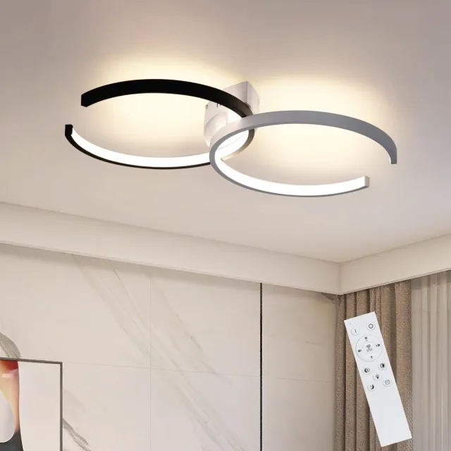 NETTLIFE LED Plafondlamp - modern - zwart en wit - dimbaar met afstandsbediening - 37W slaapkamerlamp 54cm - ronde metalen woonkamerlamp - voor slaapkamer | eetkamer | studeerkamer zwart,wit