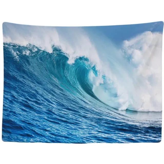 Unyqoos Groot wandtapijt met zeegolven en zomerstrand voor stijlvolle muurdecoratie, blauw