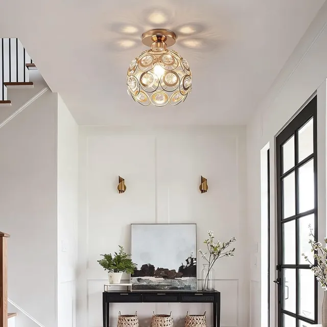 KZQ Mini Kristallen Plafondlamp - 25cm - Goud - Rond Design - E27 Fitting - Dimbaar - Voor Hal Slaapkamer En Woonkamer geel.4