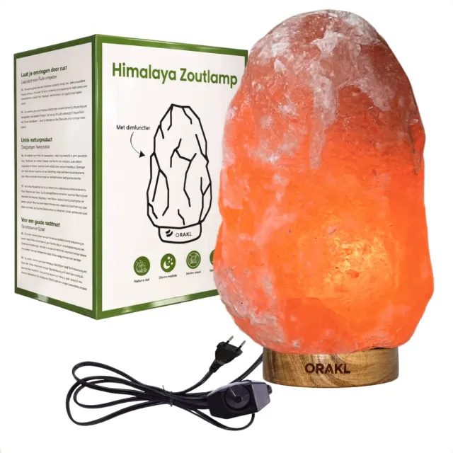 Orakl Dimbare Himalaya Zoutlamp Aura - 1-2 KG en ca. 17 cm - Nachtlamp - Tafellamp - Cadeauverpakking Oranje