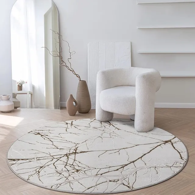 the carpet Mila – Modern vloerkleed met takkenmotief en glansstructuur, geschikt voor woonkamer en hal, grijs met bruin takken, 200 cm rond