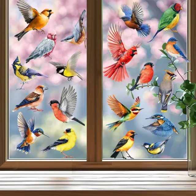 Cyslmuk 9 Vellen Met 26 stuks kleurrijke vogelmotieven - Duurzaam PVC materiaal - Herbruikbare dubbelzijdige glasstickers - Sfeervolle lente en zomer thema decoratie- voor thuisgebruik, kantoorruimtes, ramen, glasoppervlakken en diverse binnenhuis | Cyslmuk®