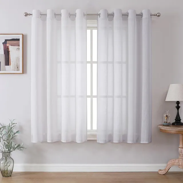 Ibenzoa Luxe Semi-Transparante Linnenlook Gordijnen met Oogjes voor Elegante Interieurs, Set van 2, Wit, 145x140 cm