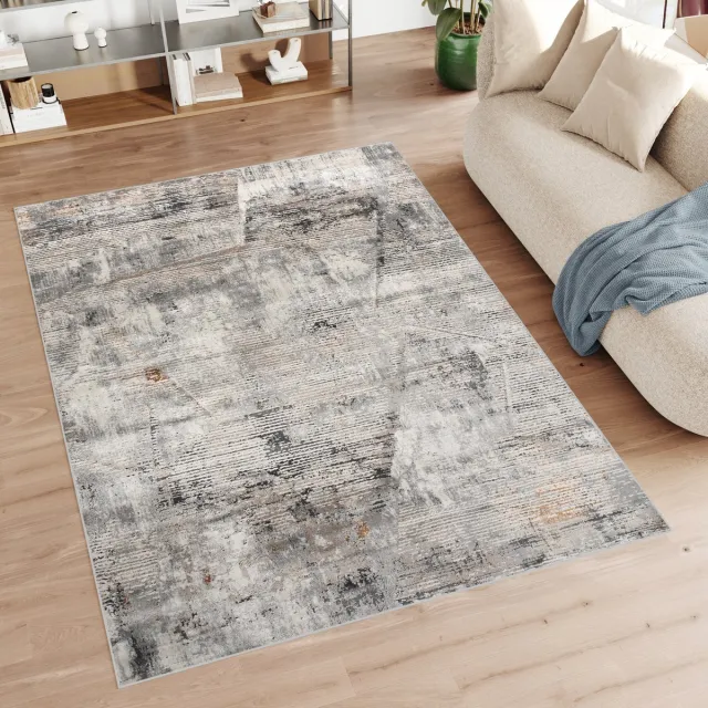 Tapiso Feyruz Vloerkleed Grijs Beige Modern Woonkamer Slaapkamer Tapijt Donkergrijs1