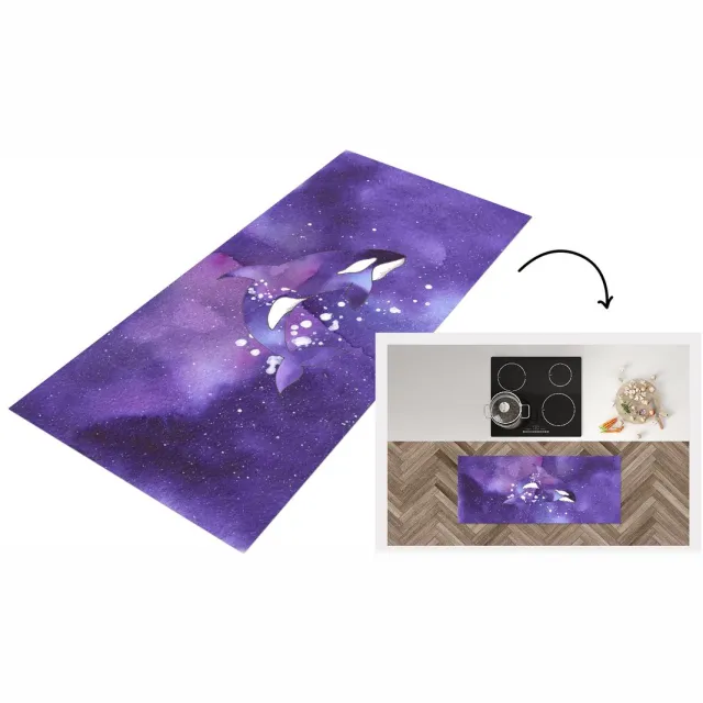 KitchenYeah Keukenloper - Loper keuken - Dieren - Orka - Aquarel - Keukenloper vinyl Multicolor