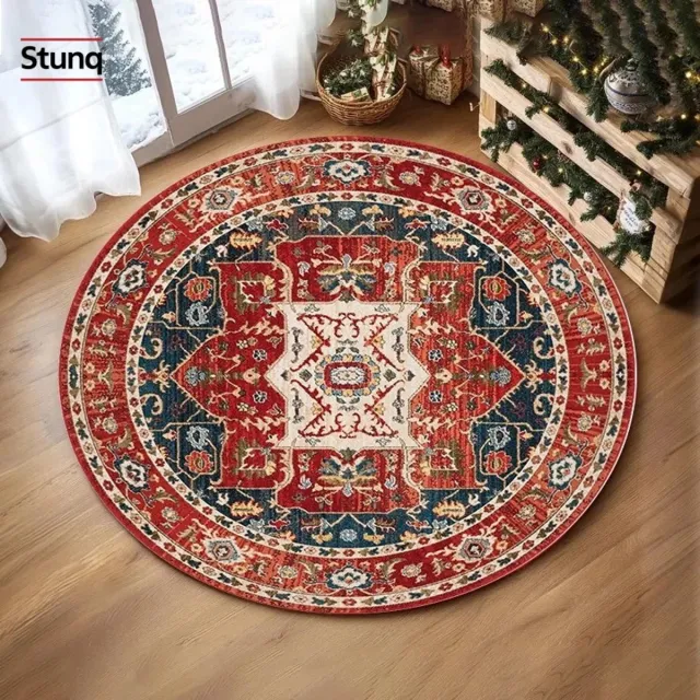 Stunq Rond Perzisch vloerkleed rood/navy - anti-slip, zacht
