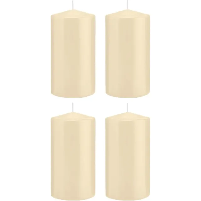 Trend Candles Cilinderkaars/stompkaars - 4x - cremewit - 8 x 15 cm - 69 branduren - horeca kaarsen