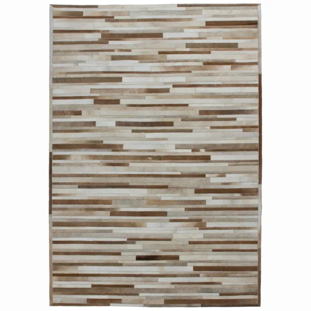 Padiro leren designvloerkleed - crème / offwhite - modern patchworkontwerp - met kleine rechthoeken - mozaïekstijl - voor vloerverwarming - handgenaaid - van leer beige