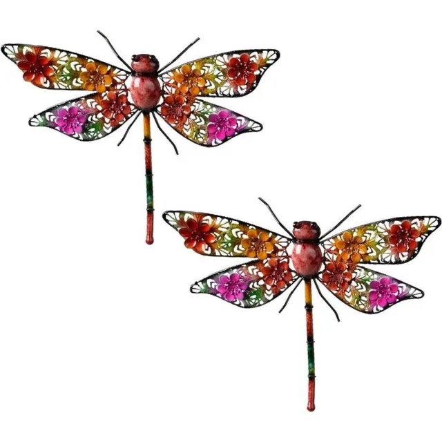 Decoris Tuinlibelle decoratie - 3x - multikleur - metaal - 27 x 33 x 4 cm