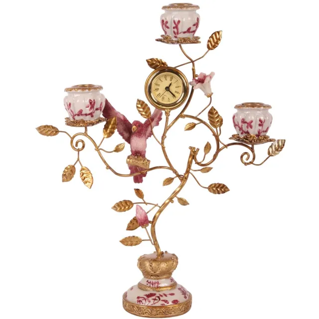 Baroque Kandelaar - Kandelaar Papegaai met Klok 32 cm - Rood - Resin - 32x16.5x9 - Polyresin Red