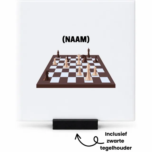 Hacebo Schaken met eigen naam tegeltje met tegelhouder - Schaken - Schaker - tegeltjes met tekst - Denksport - spreuktegels - 10.8x10.8 CM Wit