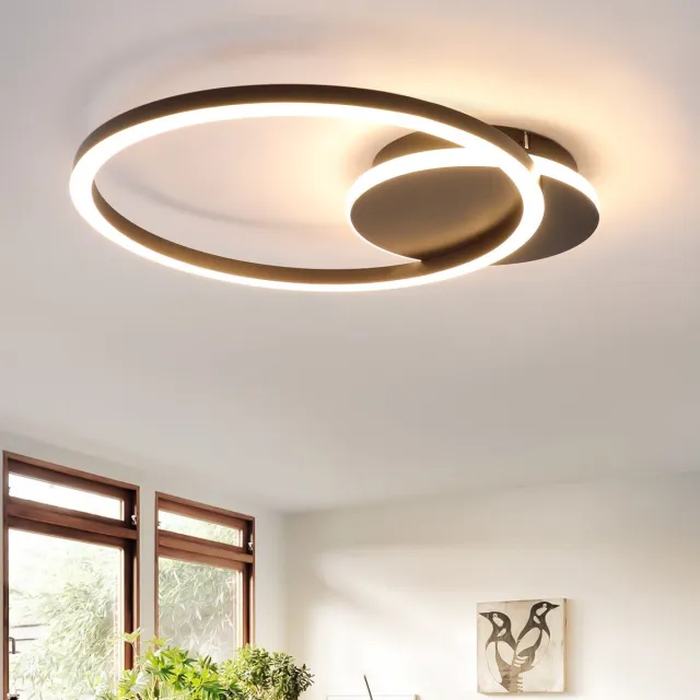 NETTLIFE Plafondlamp LED - 2 Lichts - Zwart - Modern Keukenlamp - Ring Design - 3000K Warm wit Licht - voor Woonkamer | Slaapkamer | Gang - 24W