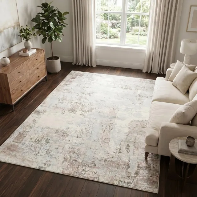 Tapiso Venezia Vloerkleed Woonkamer Laagpolig Crème Bruin Abstract Modern Antislip Tapijt Slaapkamer Eetkamer Gang Oeko-Tex Creme Bruin