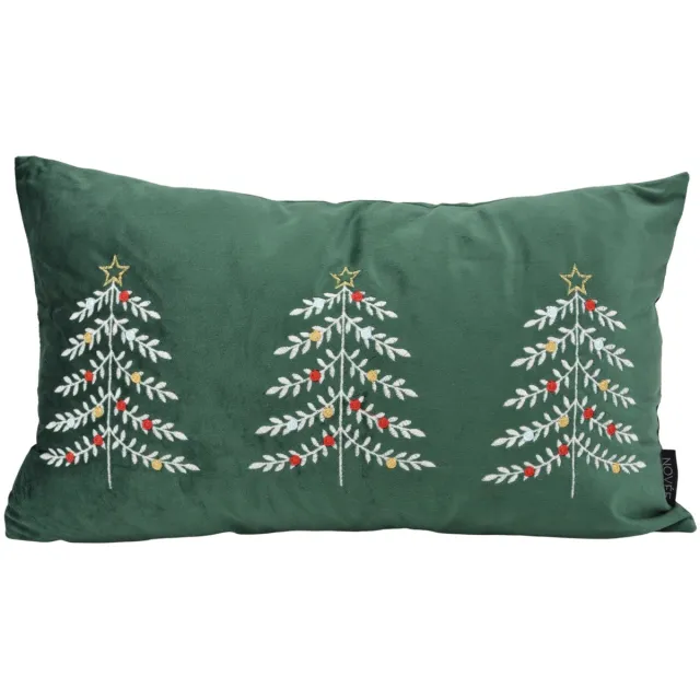 NOVÉE Velvet Tree Groen Kerst Kussenhoes | 30 x 50 cm | Fluweel/Polyester groen zilver