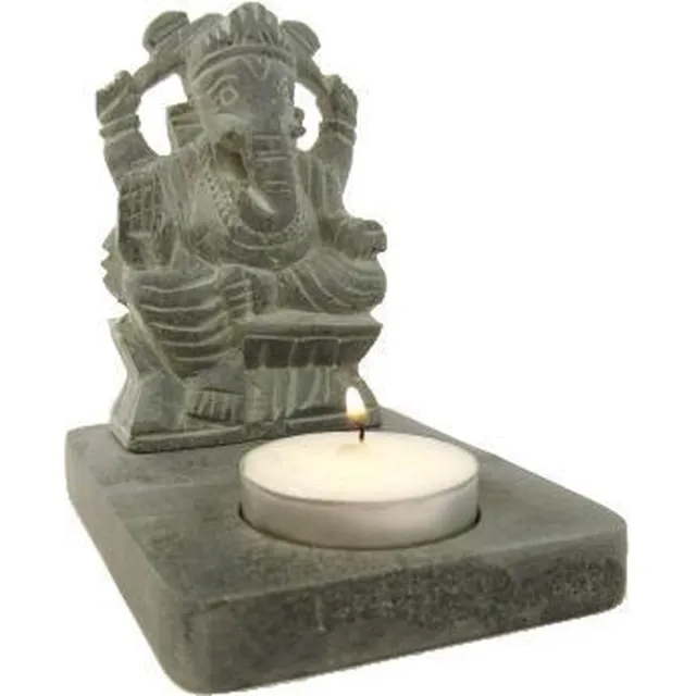Phoenix Import Mani Bhadra Ganesha waxinelichthouder grijs zeepsteen - 11 cm