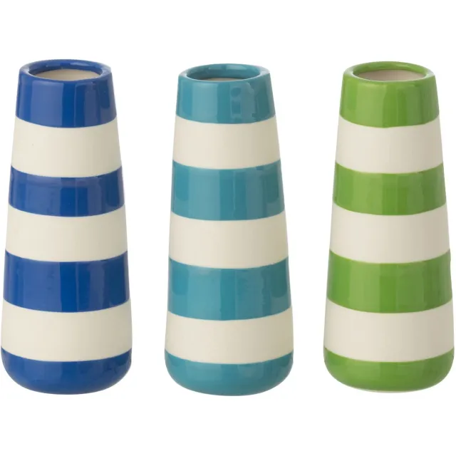 J-Line vaas Gestreept - porselein - groen/blauw - small - set van 3