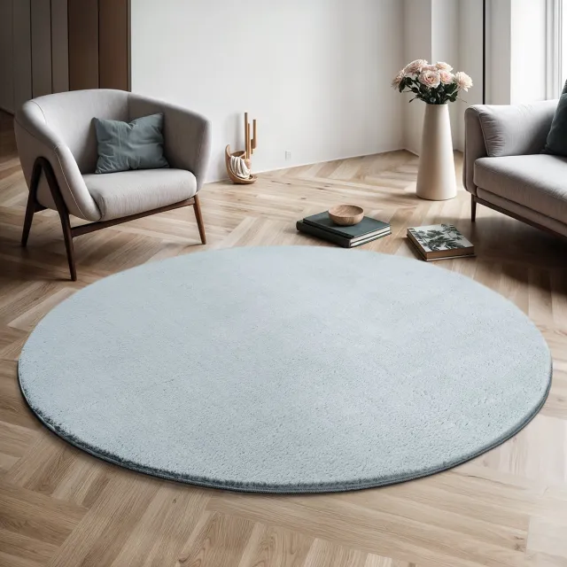 the carpet RELAX – Extra Zacht & Wasbaar Vloerkleed tot 30°C met Antislip Onderzijde – Fluweelachtige Structuur – Voor Slaapkamer of Woonkamer – Blauw, 160 cm rond