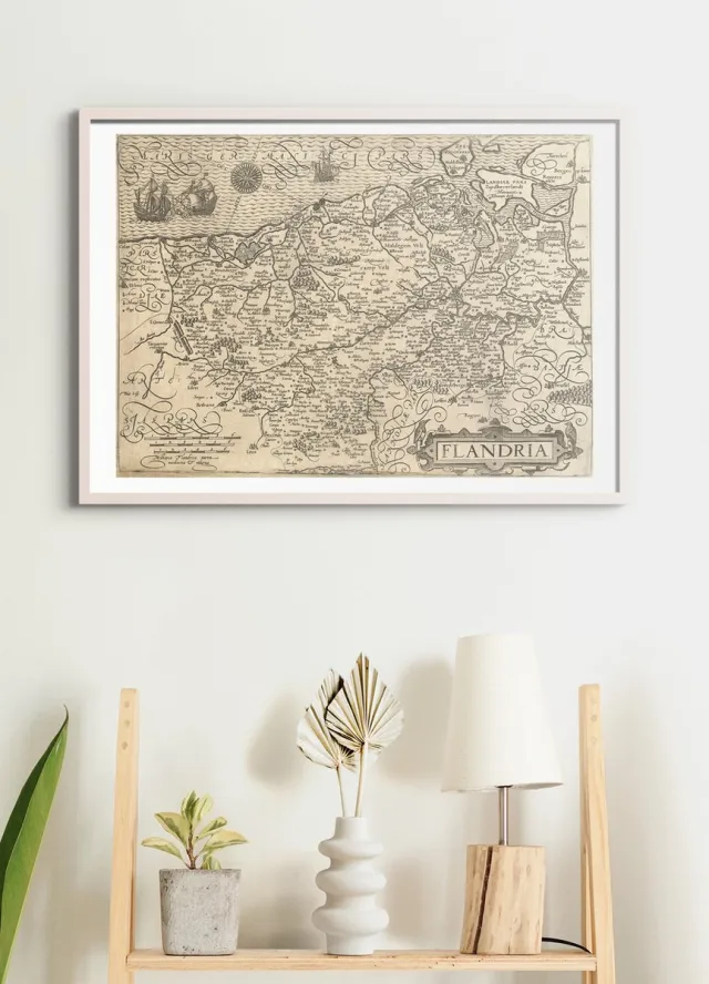 Esque Poster In Witte Lijst - Historische Oude Kaart Vlaanderen - Plattegrond - Gent, Antwerpen - 50x70 cm