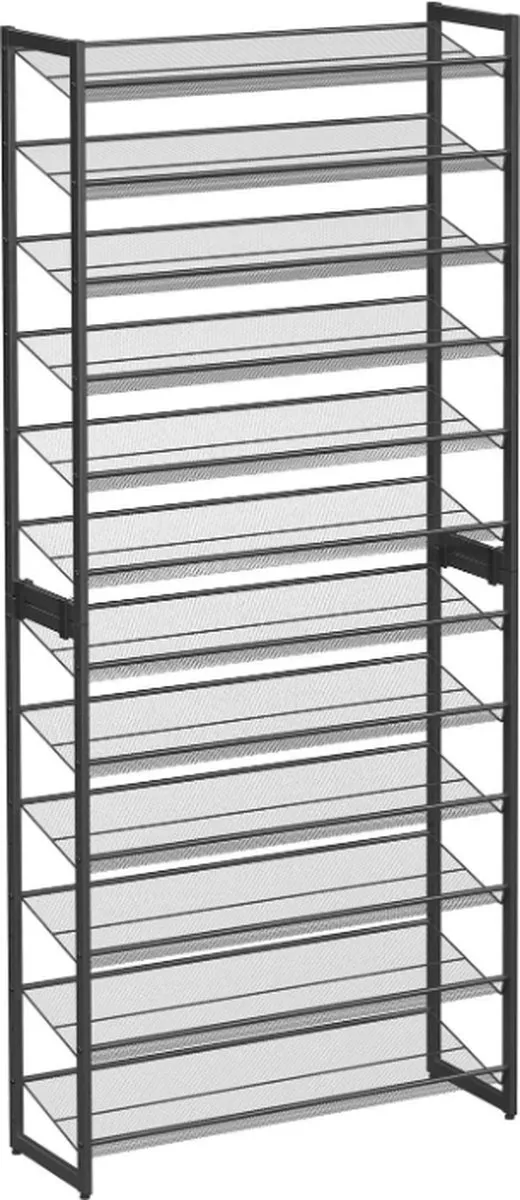 MAZAZU MIRA Home Schoenenrek - Schoenenkast 12 Planken - Stapelbaar - Metaal - Zwart - 92,5x30,7x223 cm