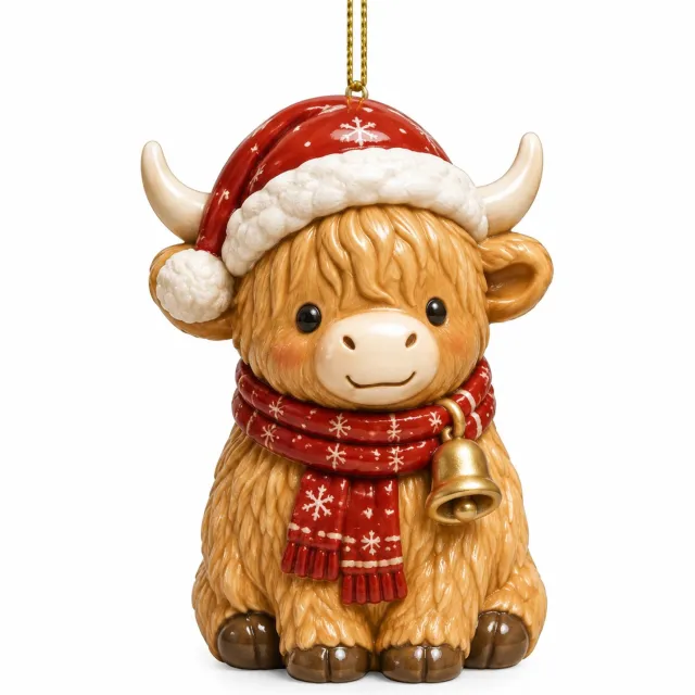 SWGOTA Adventskalender met 24 platte acryl kersthangers - Schotse hooglanders in diverse kerstmotieven - Met ophangkoordjes en doos Bruin