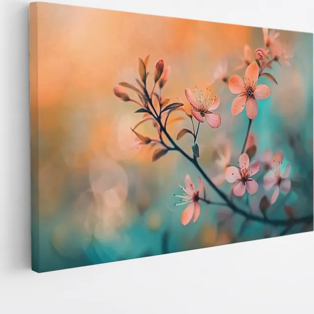 Saammp Canvas Schilderij - Oranje bloemen aan tak - Natuur - botanisch - 70x50 - Foto op canvas - Wanddecoratie - Muurdecoratie Woonkamer - Woonkamer Decoratie Multicolor
