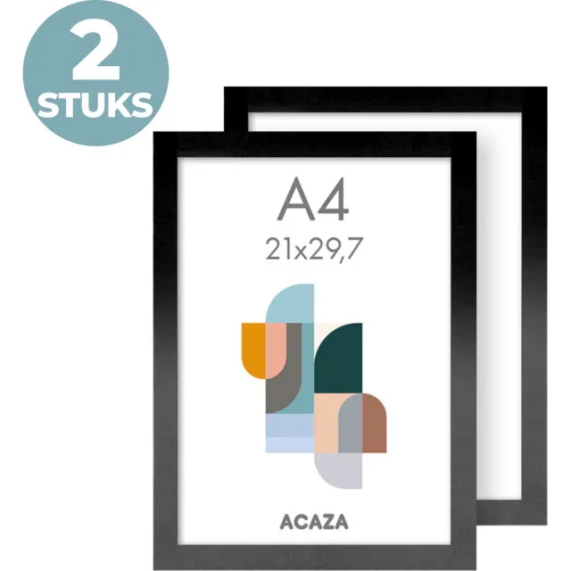Acaza Fotolijst - Fotokader - Fotolijst A4 - Fotokader A4 - 21x29,7 cm - Set van 2 - MDF Hout - Zwart