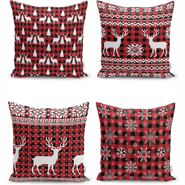Zethome Kussenhoes Kerstpatroon - Dubbelzijdig Bedrukt – Soft Touch – 43 x 43 cm herten en Sneeuwvlokken - 4 stuk kerstmis 4