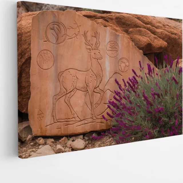Saammp Canvas Schilderij - Lavendel naast Paleolithische kunst - Landschap - Natuur - 70x50 - Foto op canvas - Wanddecoratie - Muurdecoratie Woonkamer - Slaapkamer decoratie - Canvas Print Multicolor