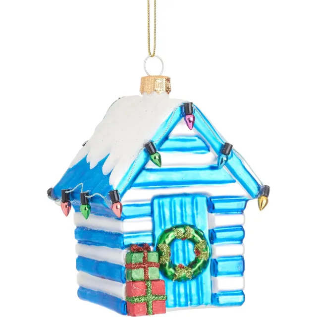Sass & Belle Blauw-wit strandhuisje kerstbal - Sass & Belle