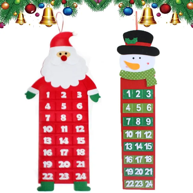 Flintry 2 stuks Kerst Adventkalender - Vilt 3D Kerstman Sneeuwpop Hangornament - 24 Dagen Aftelkalender - Feestelijke Decoratie - Kerstcadeau - Decoratie voor Deur of Muur 2 stuks kerstman + sneeuwpop