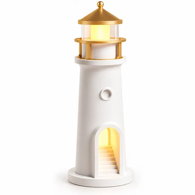 VHV Maanslicht vuurtoren nachtlampje - Witte ruis - Oplaadbaar 2400 mAh - Touch - 7 x 7 x 24 cm - ABS