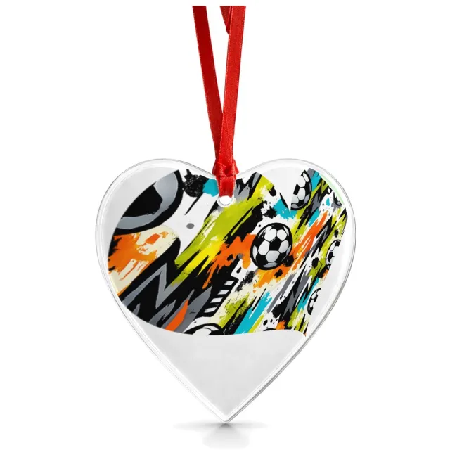 Mr Cadeautjes Glazen hart medium - design Neon basketbal-energieprint met dynamische beweging en score | cadeau Wit