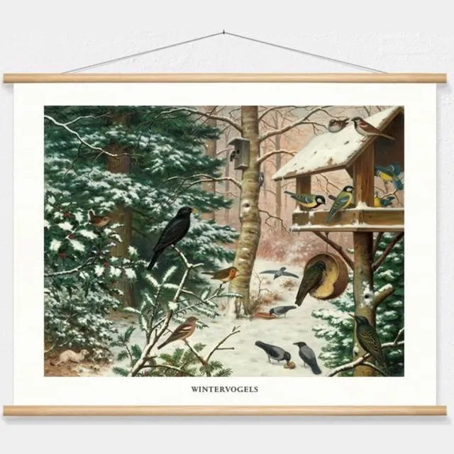 wallchart unlimited Schoolplaat 'Wintervogels' van M.A. Koekkoek wit