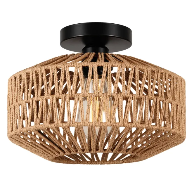 Vurnomi Plafondlamp - Lamp - Sfeerlamp - Plafonniere - Bohemian lamp - Rotan hanglamp - Plafondlampen - Handgeweven - Boho - Bruin