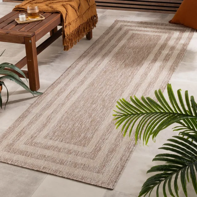 Fraai In- & Outdoor loper - Sierra Frame Beige/Creme - 80x250cm Crème