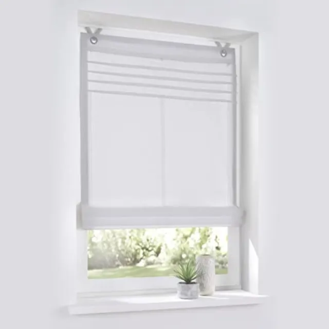 ShawnQ Vouwgordijn met ogen Kessy Biese wit 45x140 cm - eenvoudig te monteren zonder boren