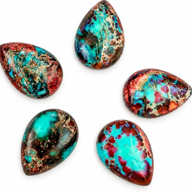 Winkrs Cabochon Jasper Stenen Druppelvormig – Turquoise Multicolor Jaspis Edelstenen – 13 x 18 mm – 5 Stuks Japser rood/groen