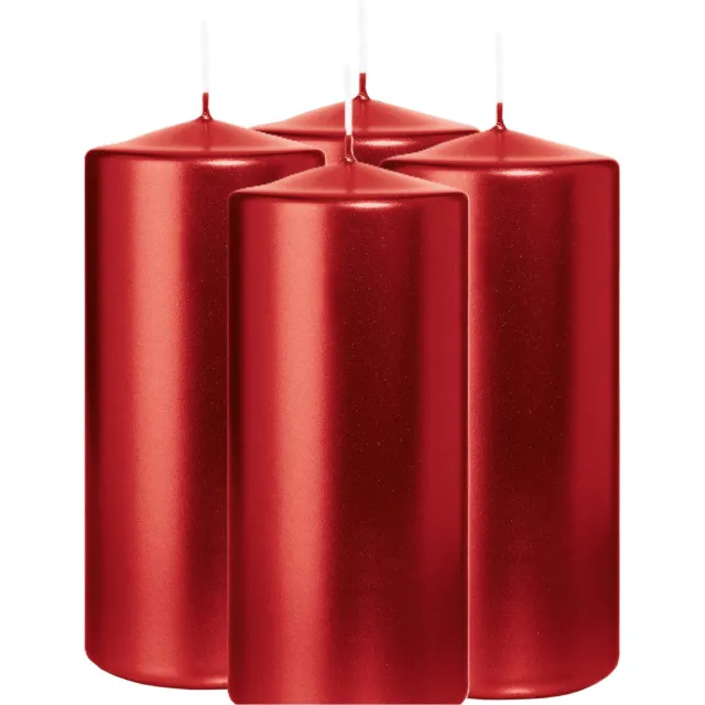 Wiedemann Cilinderkaars/stompkaars - 4x - metallic rood - 15 x 7 cm - 63 branduren - zuilkaarsen Donkerrood