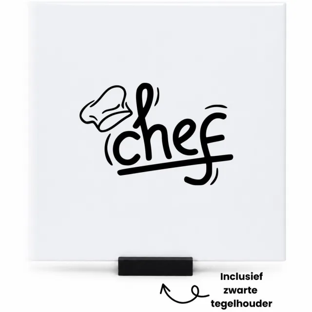 Hacebo Kok tegeltje met tegelhouder - Kok - Chef - tegeltjes met tekst - Restaurant - Bakken - Koken - spreuktegels - 15x15 CM Wit