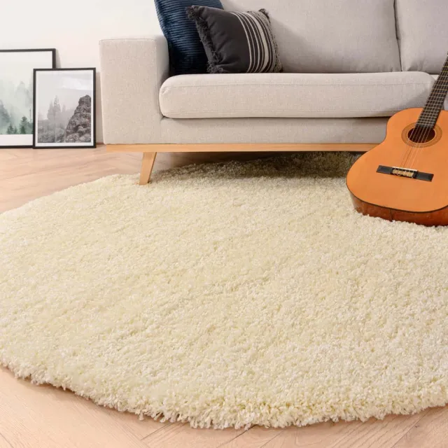 Tapeso Rond hoogpolig vloerkleed - Shaggy Grand crème 160