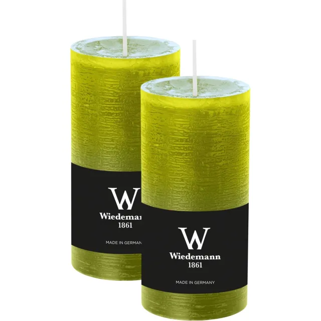 Wiedemann Cilinderkaars/stompkaars - 2x - rustieke kaars - lichtgroen - 6 x 12 cm - 42 branduren