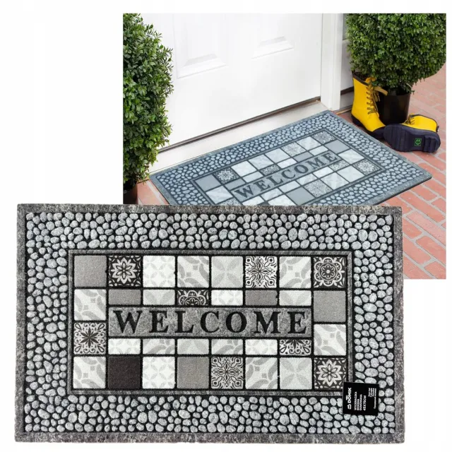 DOMIK Rubberen WELCOME Deurmat 45x75 cm - Duurzaam & Antislip Grijs/Zwart