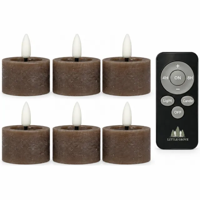 Little Grove set van 6 LED-theelichten van echte wax - Ø4,5x2,5 cm - Mocha