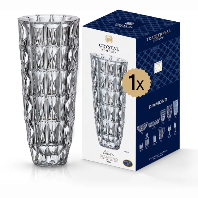 Crystalite Bohemia Diamond vaas 33 cm doorschijnend
