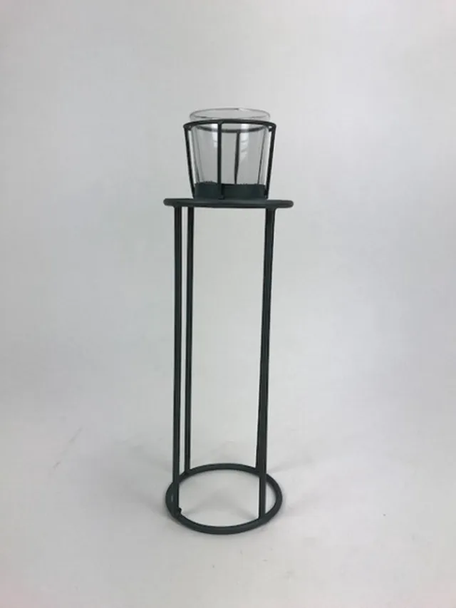 Joni's T.Light Holder 10x10x25 cm Clear Glass Blue Grey Zie foto