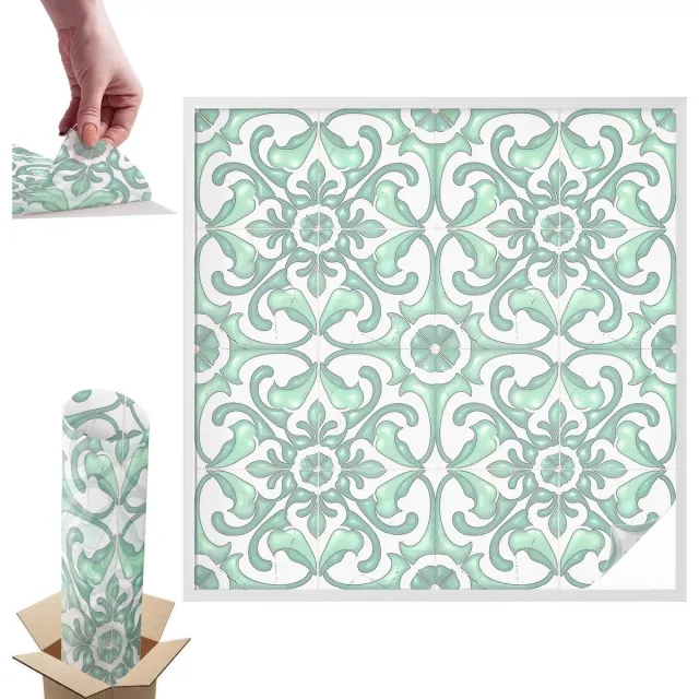 TULUP Raamfolie Anti inkijk - Groene symmetrie Anti inkijk Raamfolie - 100x100 cm - Groente Raamfolie Tegen inkijk - Zelfklevende Anti inkijk Folie Glas in Lood - Voor de badkamer, keuken en hal. - Zonwerende Raamfolie Glas in Lood Groente - Groene symmetrie