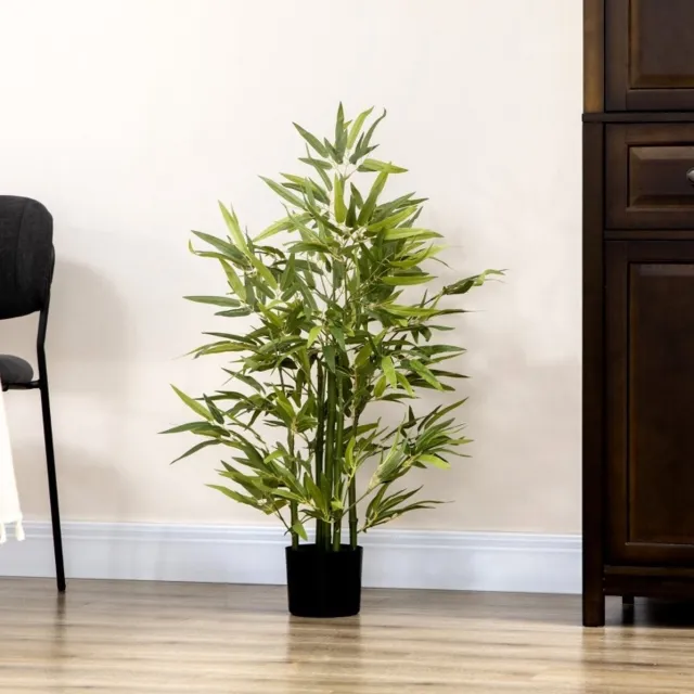 OKWISH Kunstplant Bamboe 90 Cm Realistisch Groen In Pot Voor Binnen - 504 Bladeren - Onderhoudsvrij - Decoratie Voor Woonkamer En Kantoor Green