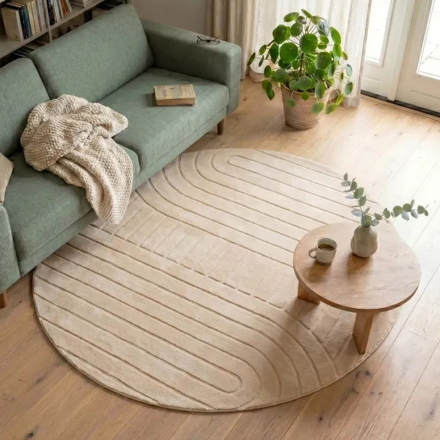 Fraai Rond Scandinavisch vloerkleed - Charm Arches Beige - Ø 230cm